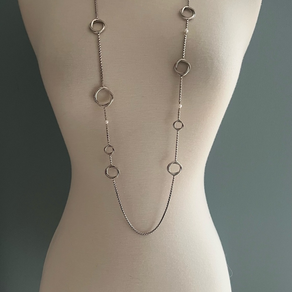 David Yurman Infinity Station Necklace With Cultured Pearls and Toggle Clasp - Picture 2 of 12